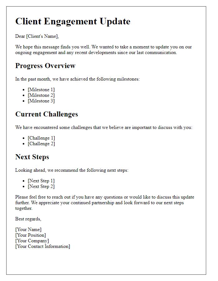 Letter template of client engagement update