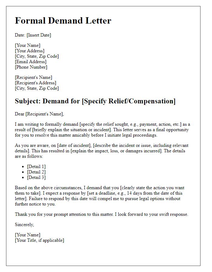 Letter template of detailed litigation demand letter