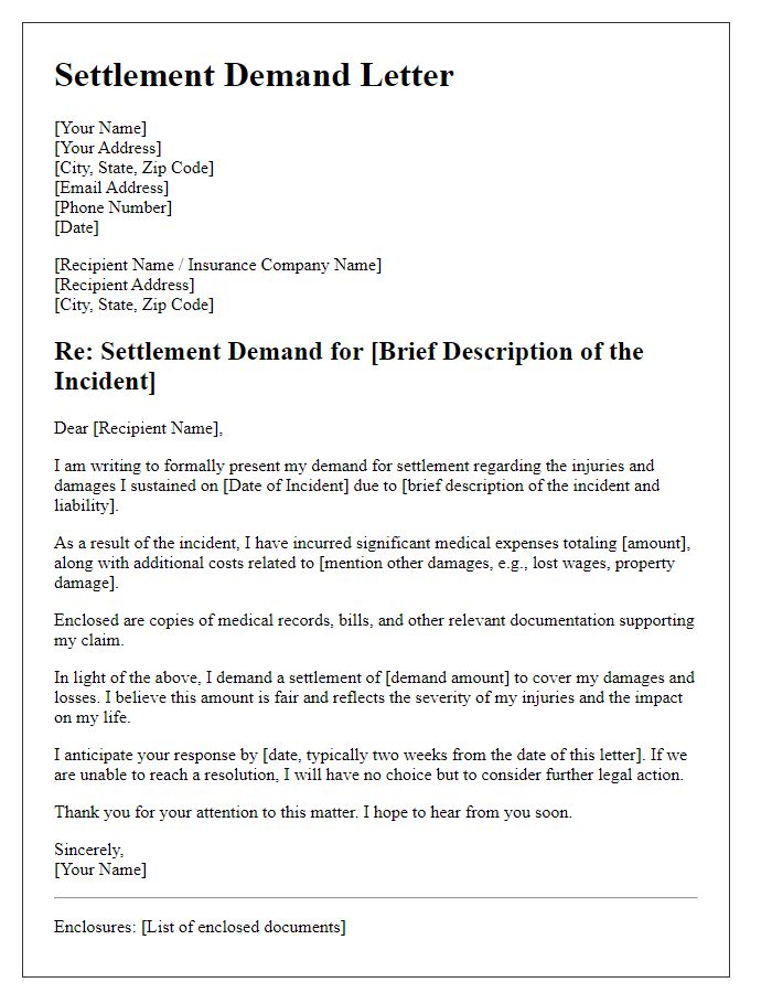 Letter template of settlement demand letter before litigation