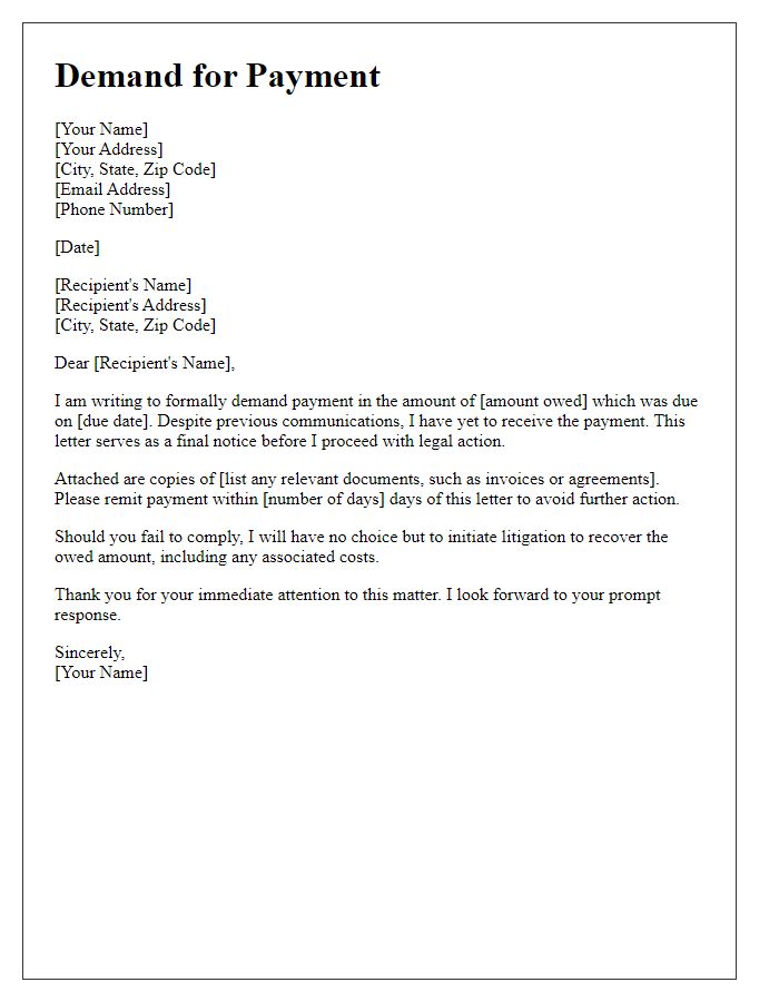 Letter template of straightforward litigation demand letter