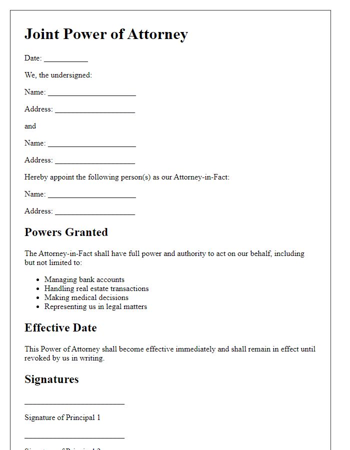 Letter template of joint power of attorney