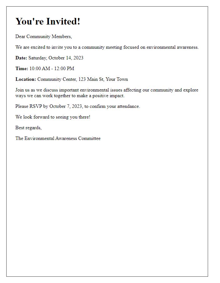 Letter template of community meeting invitation for environmental awareness