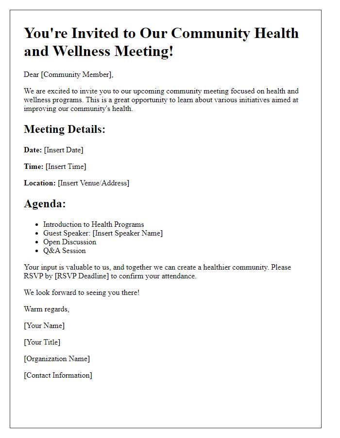 Letter template of community meeting invitation for health and wellness programs