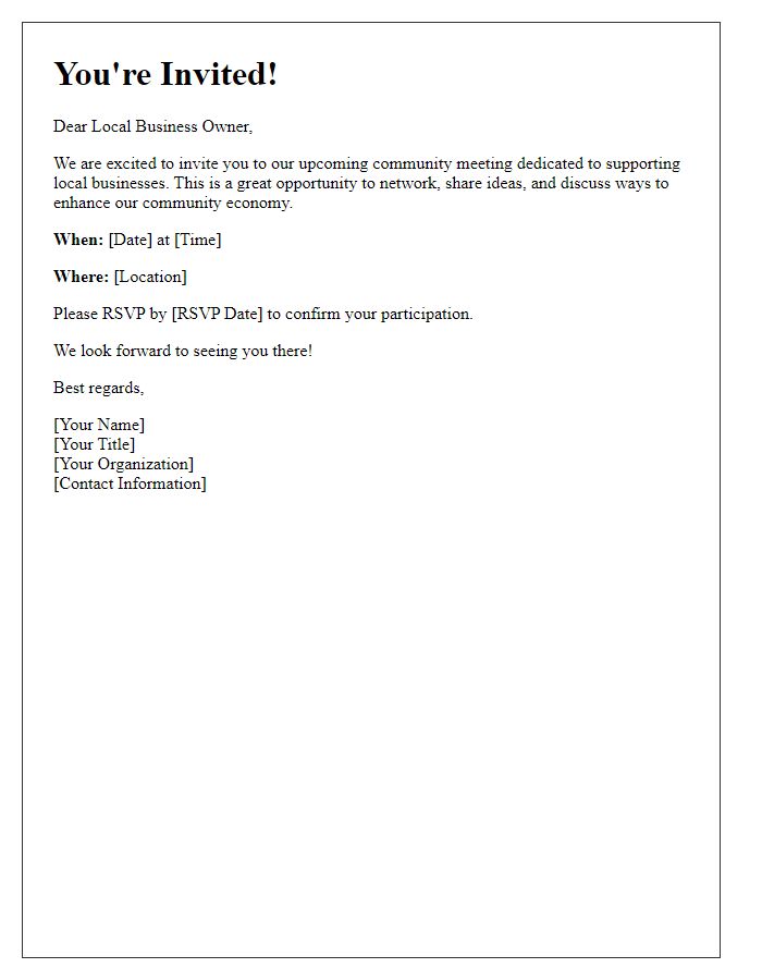 Letter template of community meeting invitation for local business support