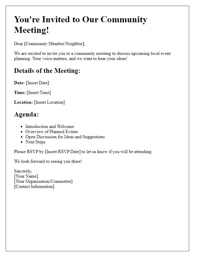 Letter template of community meeting invitation for local event planning