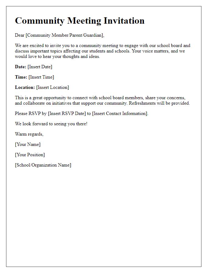 Letter template of community meeting invitation for school board engagement