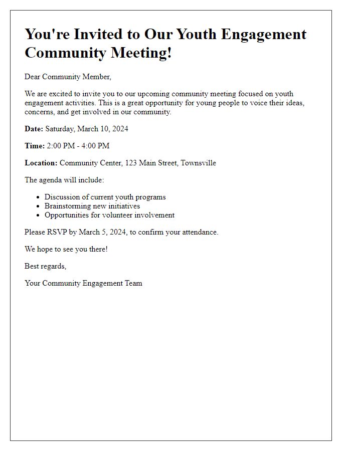 Letter template of community meeting invitation for youth engagement activities