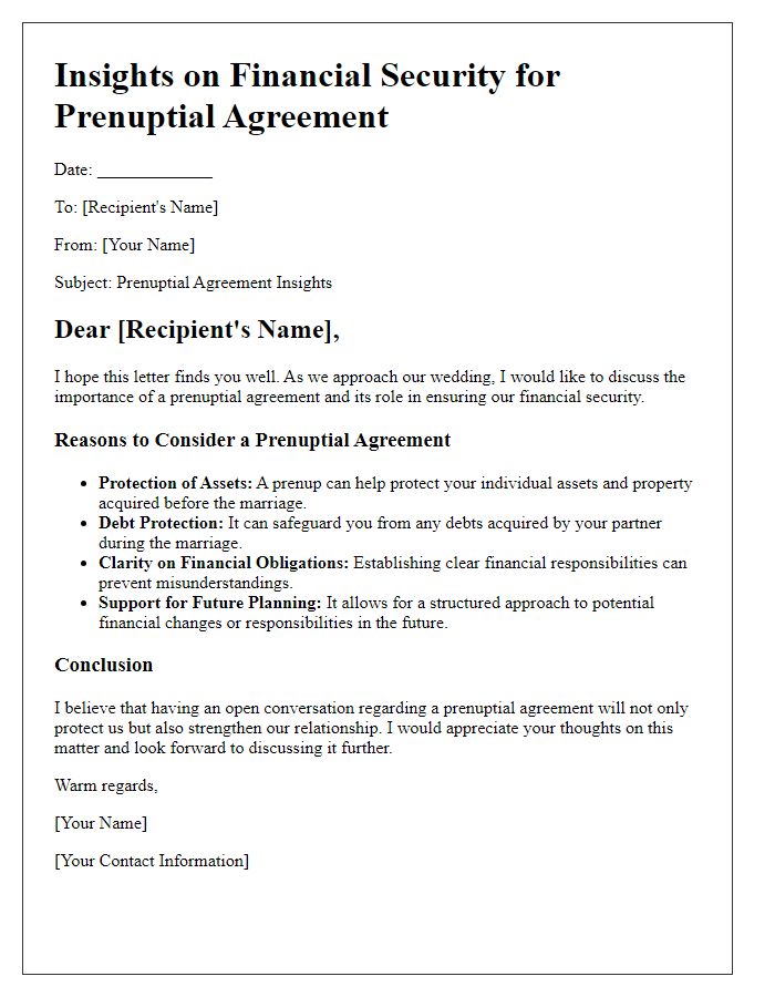 Letter template of prenuptial agreement insights for financial security