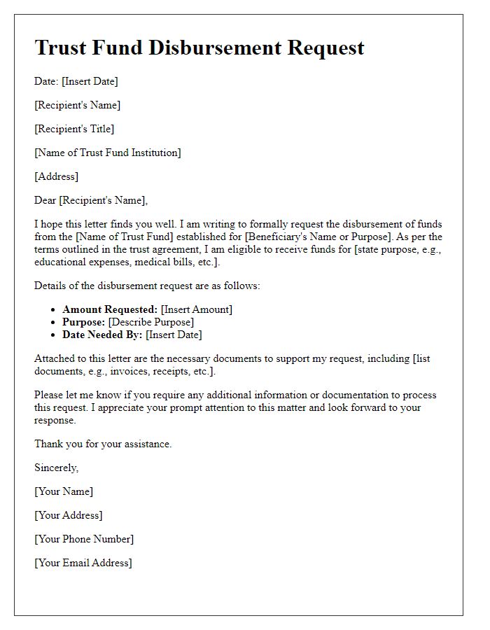 Letter template of trust fund disbursement request