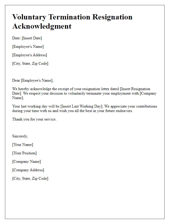 Letter template of voluntary termination resignation acknowledgment