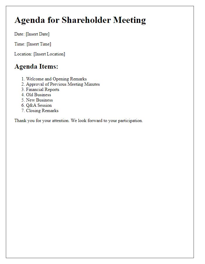 Letter template of agenda for upcoming shareholder meeting