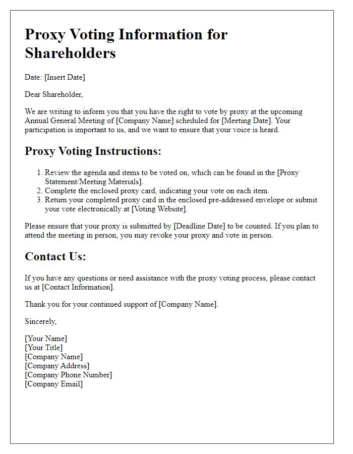 Letter template of proxy voting information for shareholders