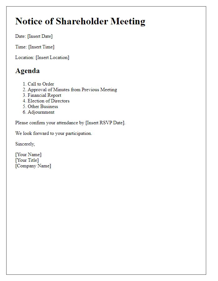 Letter template of shareholder meeting details and schedule