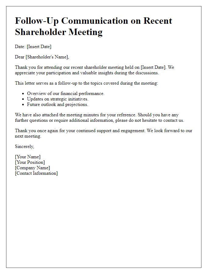 Letter template of shareholder meeting follow-up communication