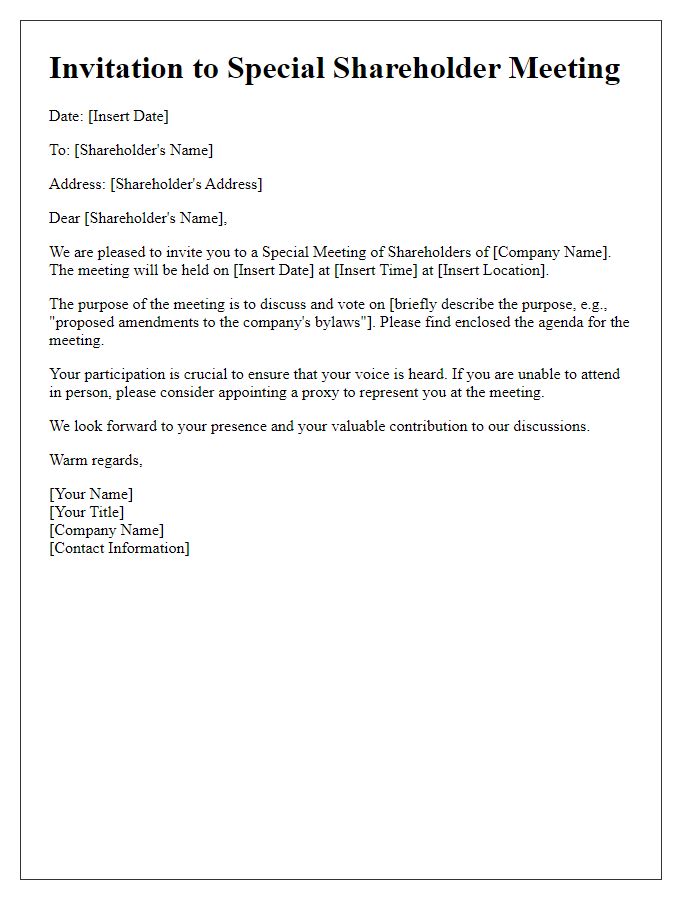 Letter template of special shareholder meeting invitation