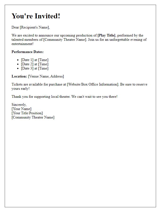 Letter template of a community theater production invitation.