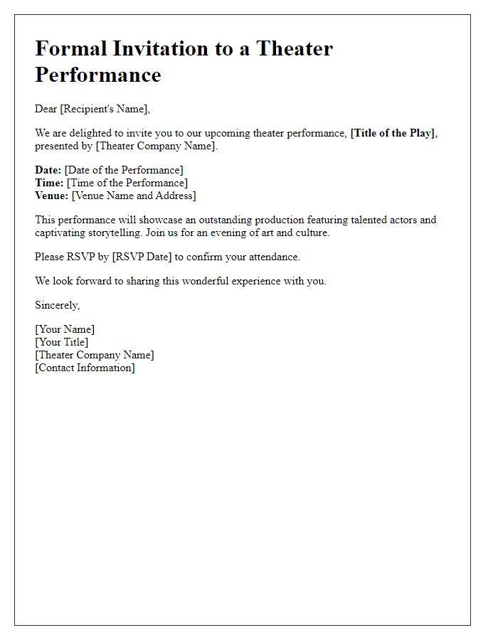 Letter template of a formal theater performance invitation.