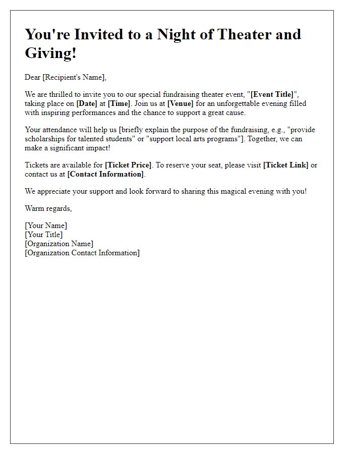 Letter template of a fundraising theater event invitation.