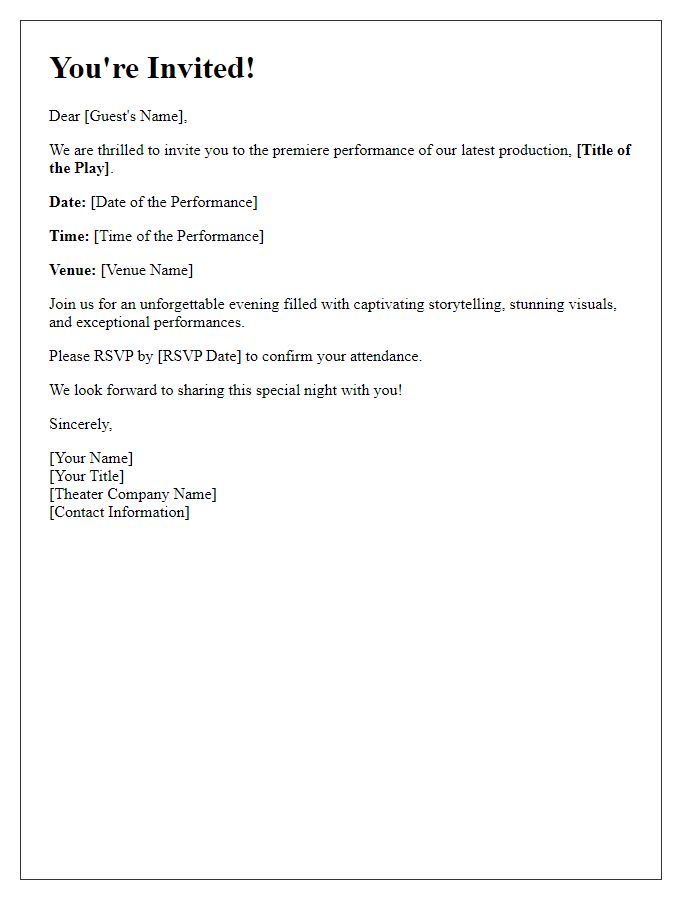 Letter template of a premiere theater performance invitation.