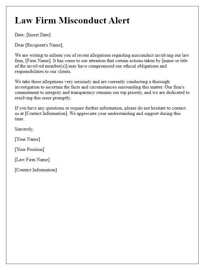 Letter template of law firm misconduct alert