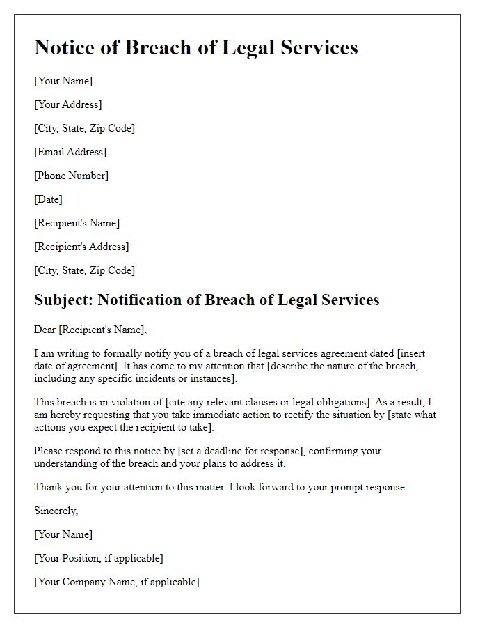 Letter template of legal service breach notification