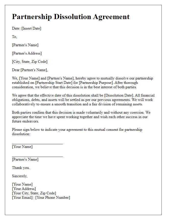 Letter template of mutual consent for partnership dissolution