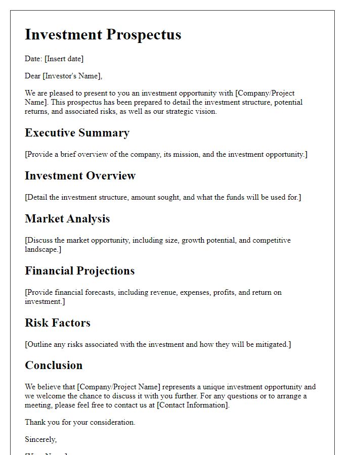 Letter template of investment prospectus detailed explanation