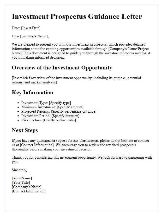 Letter template of investment prospectus guidance for investors