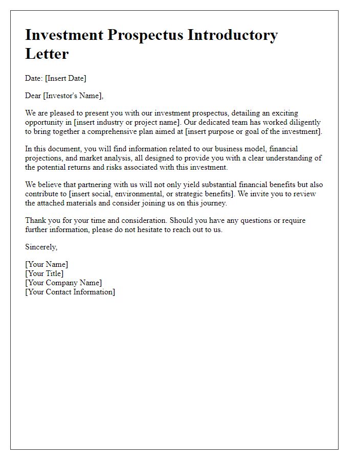 Letter template of investment prospectus introductory letter