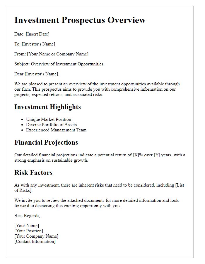 Letter template of investment prospectus overview