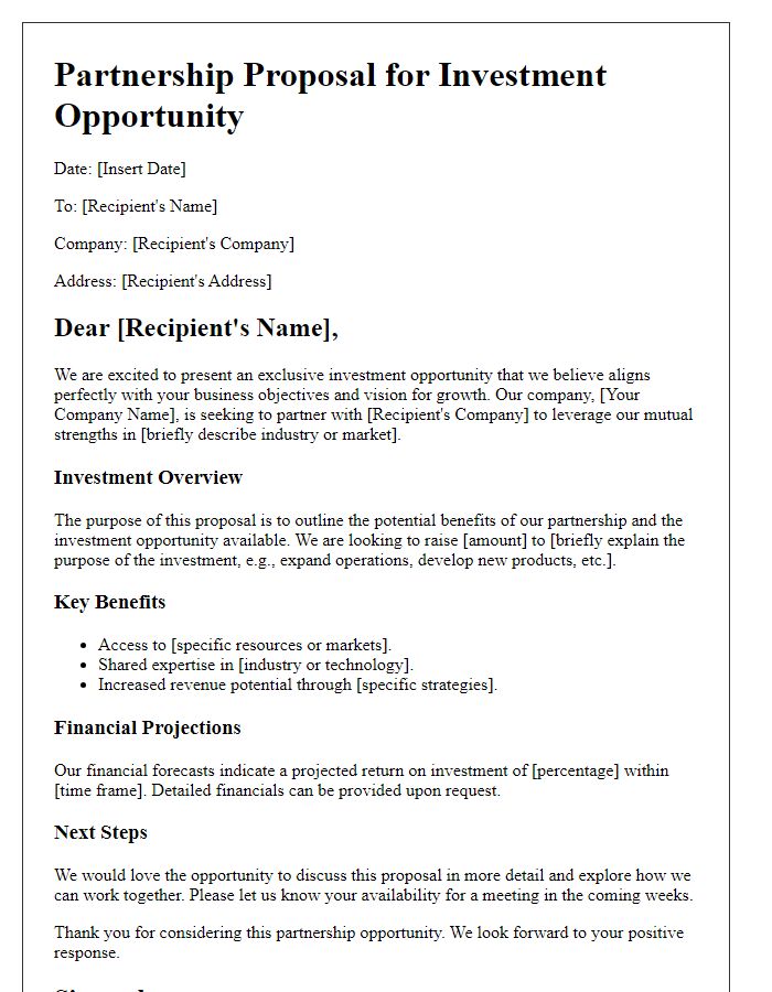 Letter template of investment prospectus partnership proposal