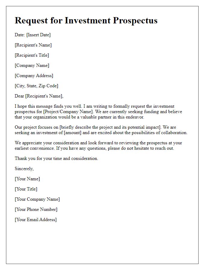 Letter template of investment prospectus request for funding