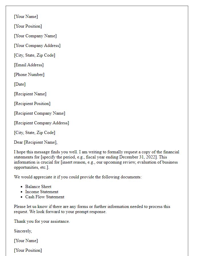 Letter template of financial statement request for business purposes