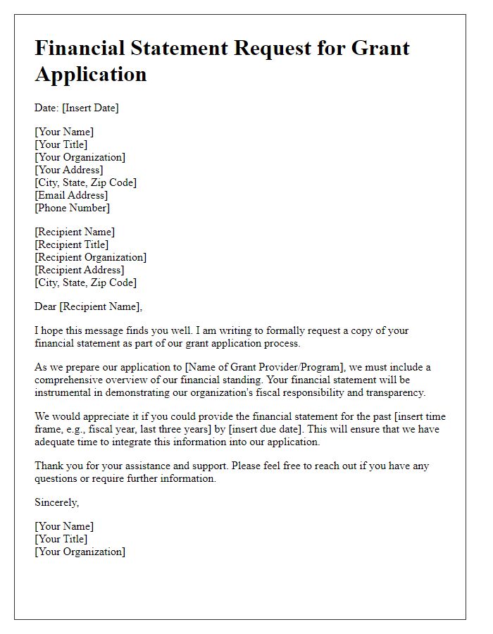 Letter template of financial statement request for grant application