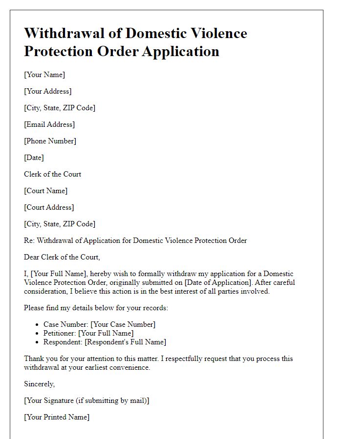 Letter template of withdrawal for a domestic violence protection order application.