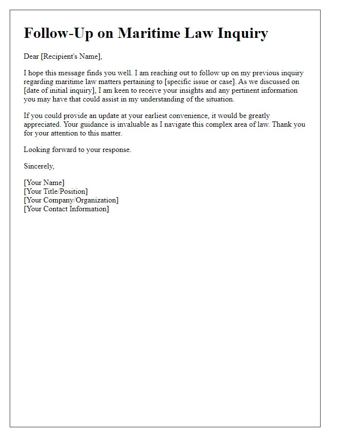 Letter template of maritime law inquiry follow-up.