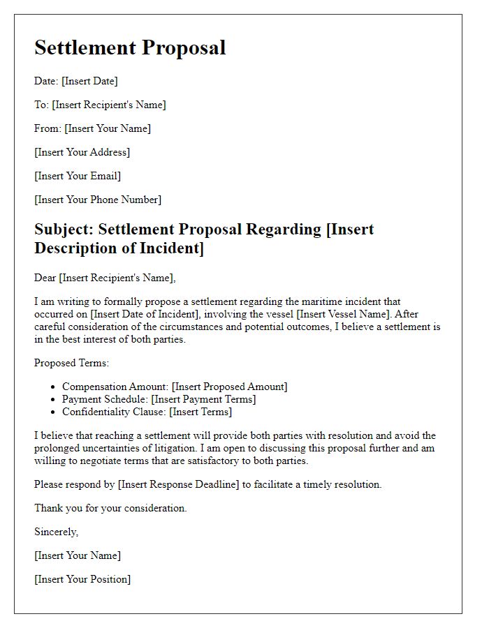 Letter template of maritime law settlement proposal.