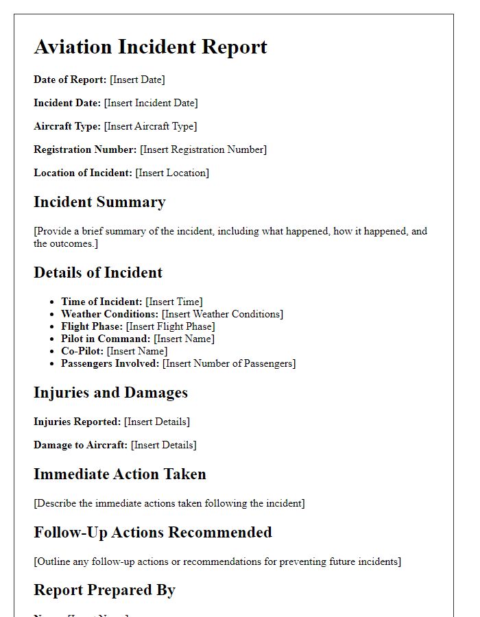 Letter template of aviation incident report for helicopter operations.