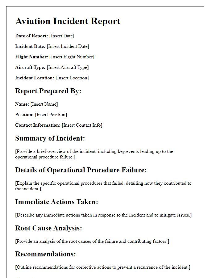 Letter template of aviation incident report for operational procedure failures.