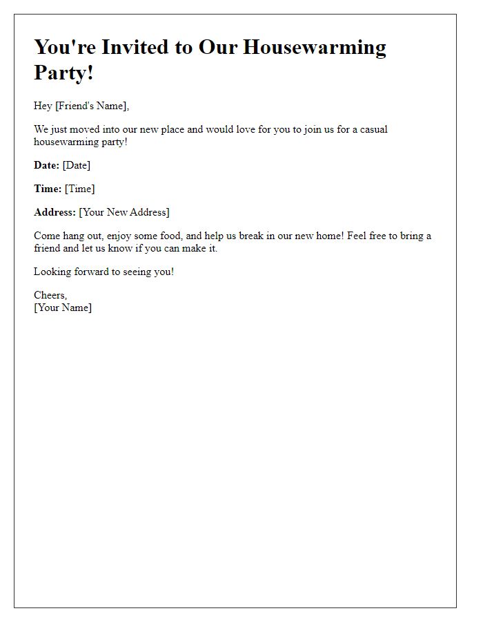 Letter template of casual housewarming party invitation