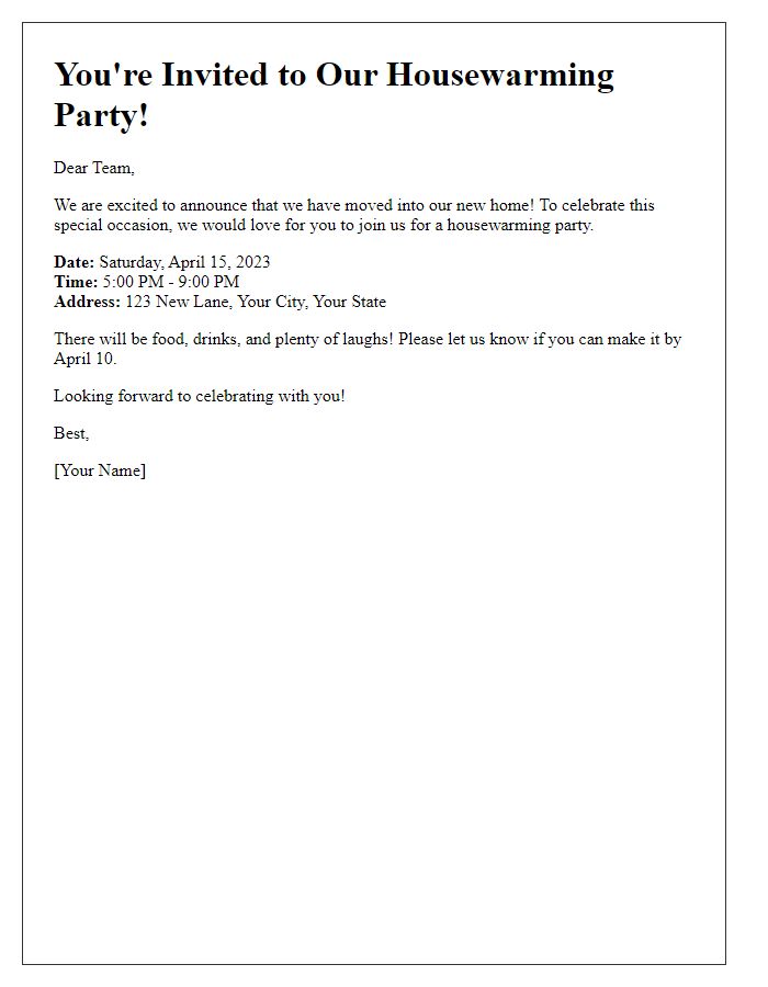 Letter template of housewarming party invitation for coworkers