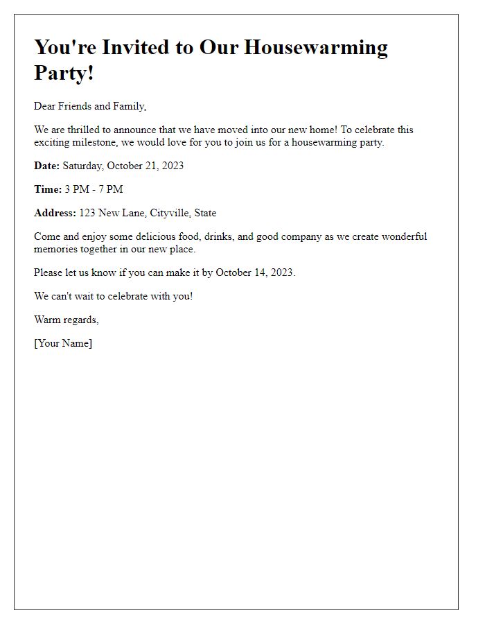 Letter template of housewarming party invitation for friends and family