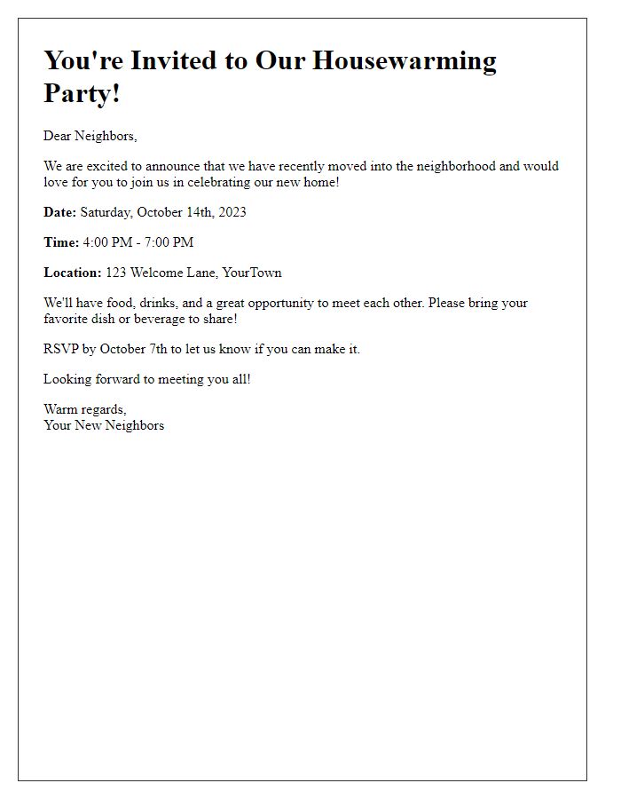 Letter template of housewarming party invitation for neighbors