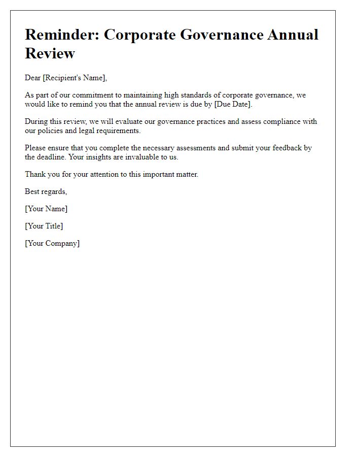 Letter template of corporate governance annual review reminder