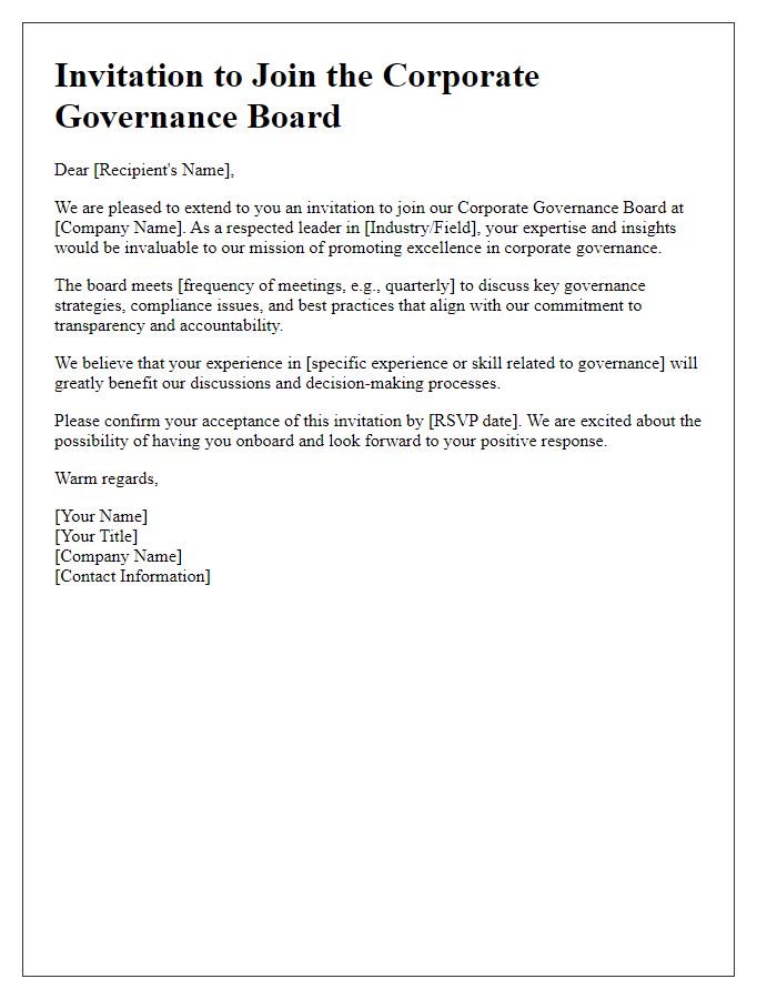 Letter template of corporate governance board member invitation