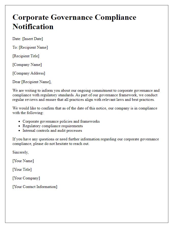 Letter template of corporate governance compliance notification