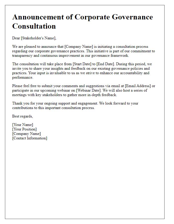 Letter template of corporate governance consultation announcement