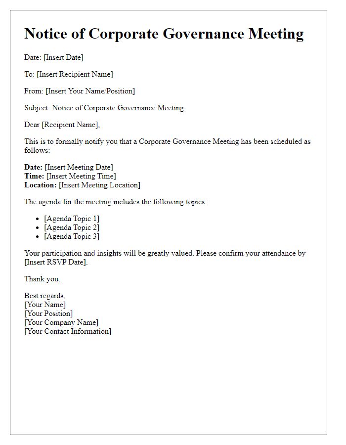 Letter template of corporate governance meeting notice