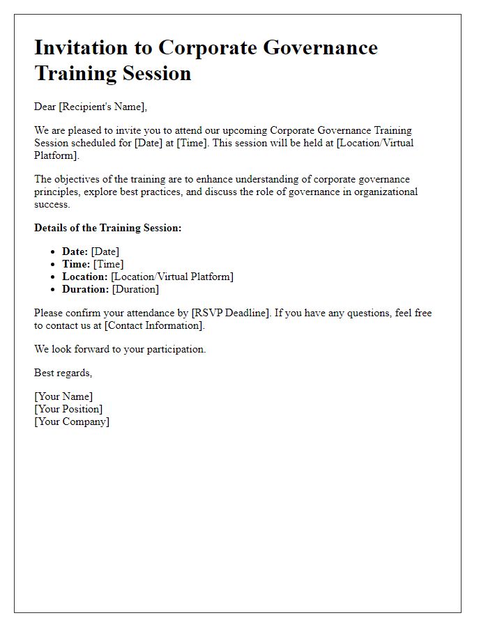 Letter template of corporate governance training session