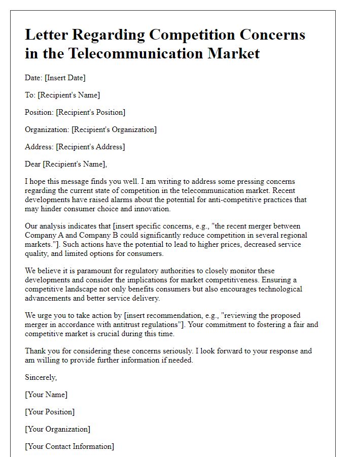 Letter template of telecommunication market competition concerns